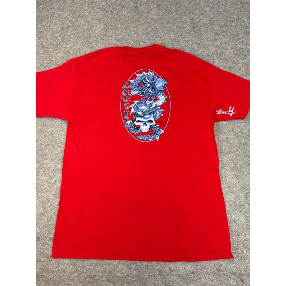 VINTAGE O Neill Shirt Mens Large Red Graphic Dragon Skull Surf Skate Y2K 90s - Picture 2 of 10